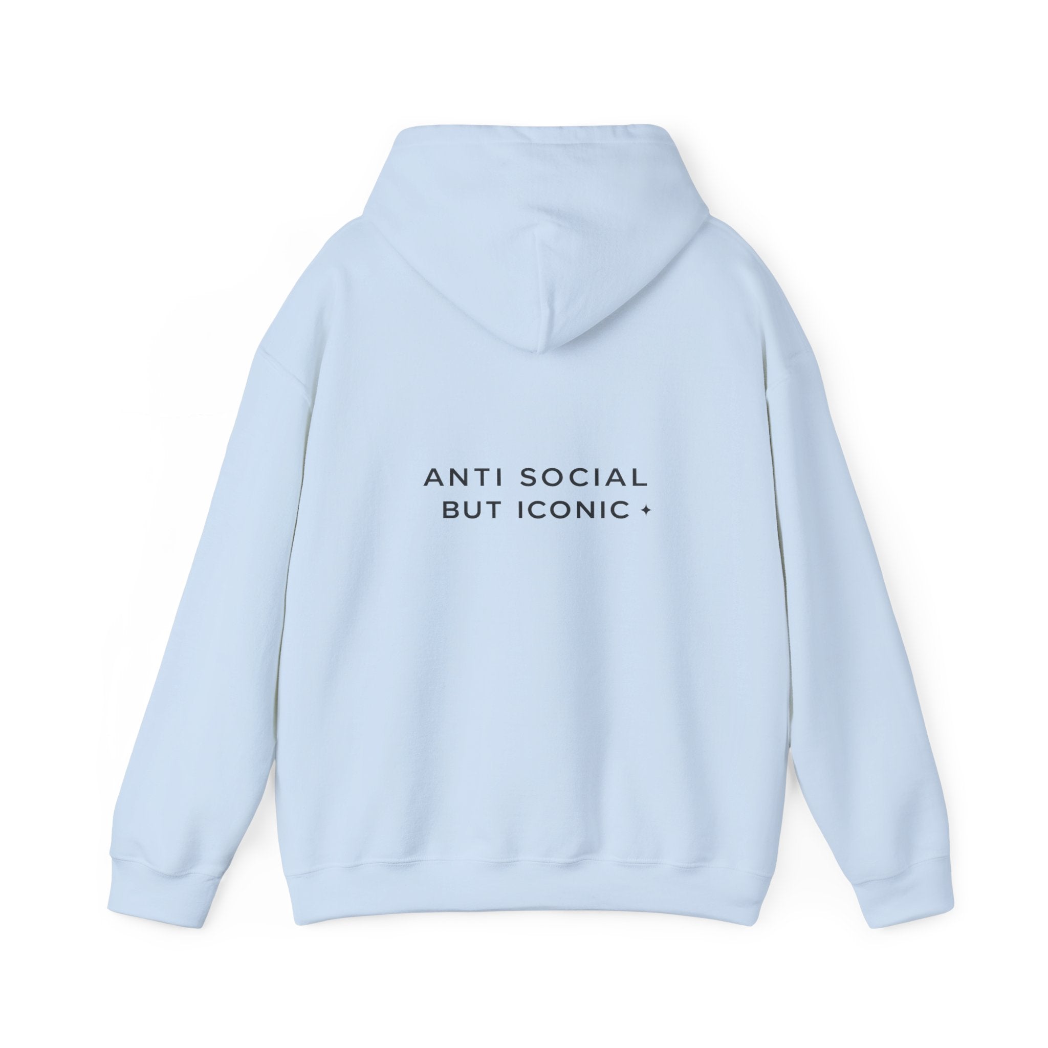 Anti Social But Iconic hoodie back view bold text streetwear USA Hooliganns