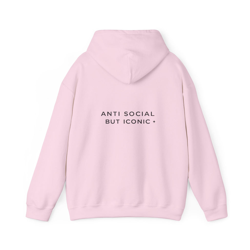 Anti Social But Iconic hoodie back view bold text streetwear USA Hooliganns