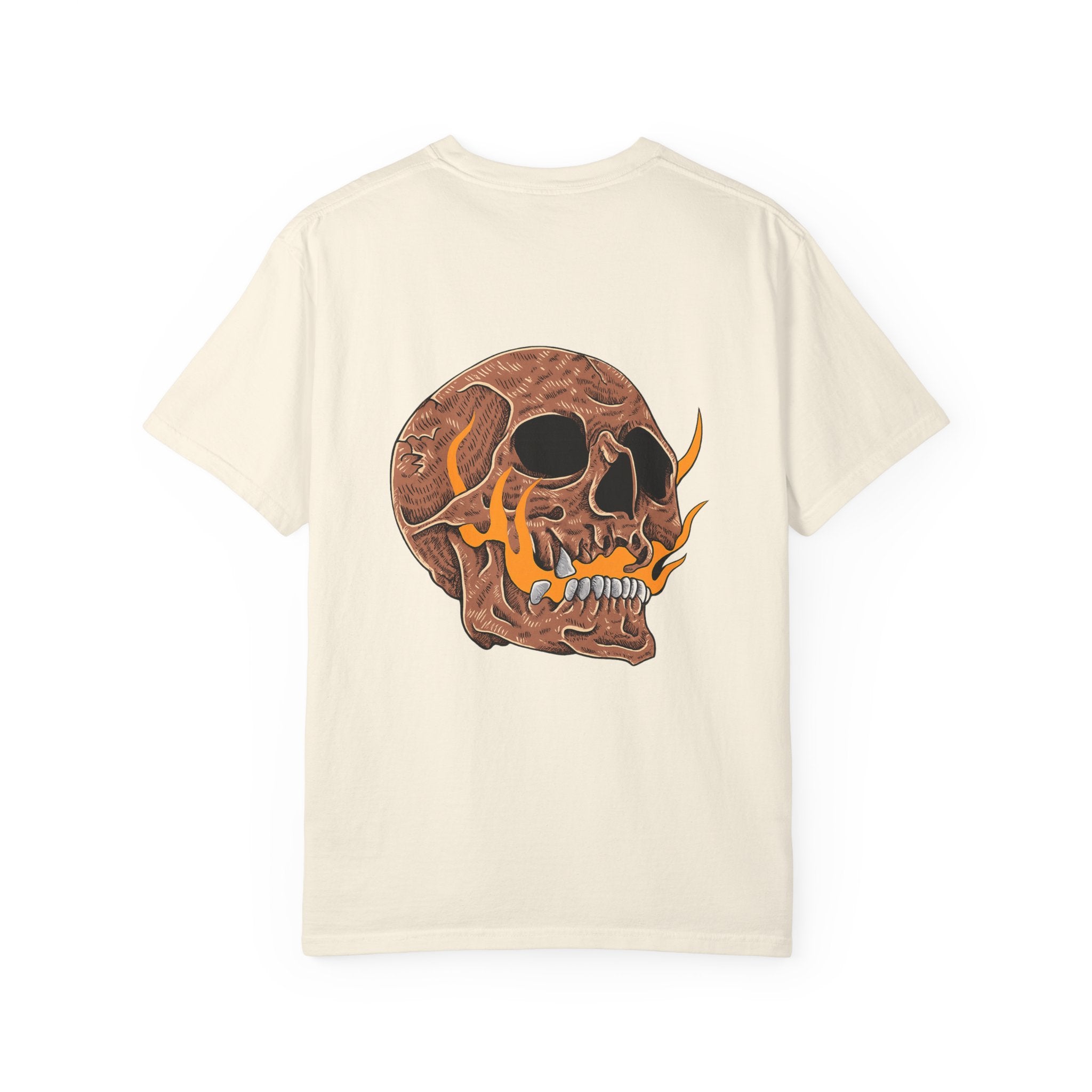Skull flame graphic tee back view gothic alternative streetwear USA Hooliganns