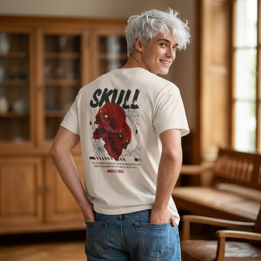 Skull graphic tee back view punk rock alternative streetwear USA Hooliganns
