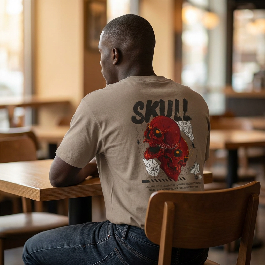 Skull graphic tee back view punk rock alternative streetwear USA Hooliganns
