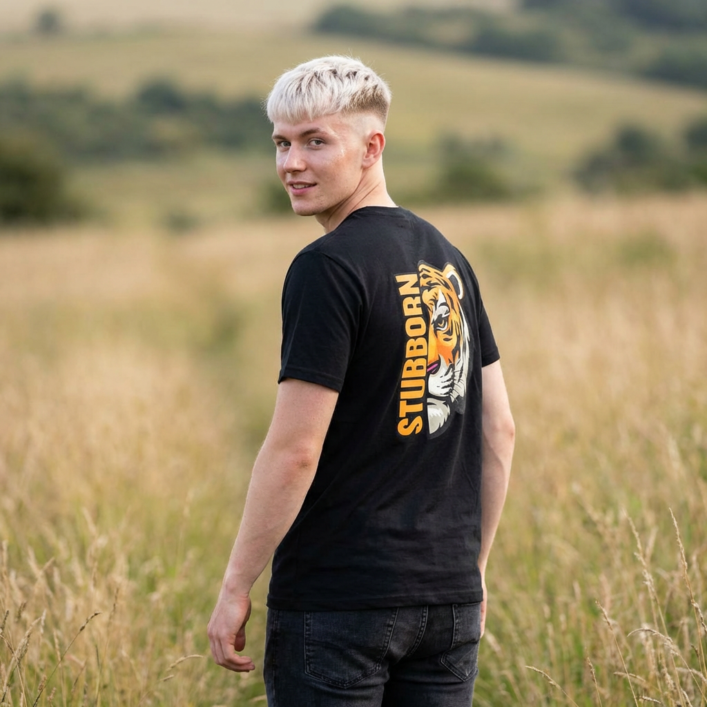 Stubborn Tiger tee back view bold animal streetwear USA Hooliganns